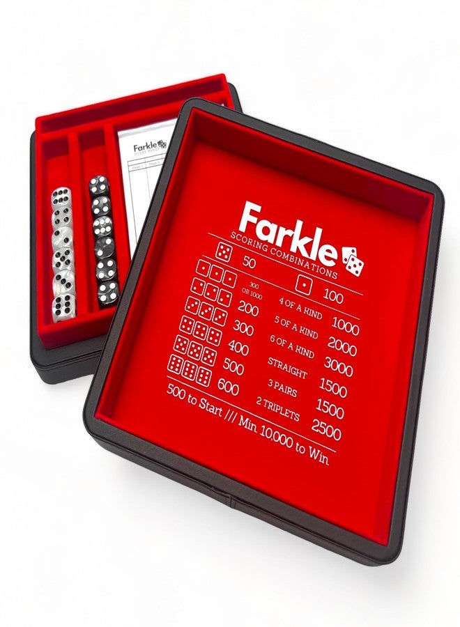 Luck Lab Farkle Dice Tray and Storage Case - Includes Embedded Scoring Combinations, 2 Sets of 6 Pearl Dice, 40 Sheet Score Pad and Pen Holder for The Classic Family Game (Red) - Image 1